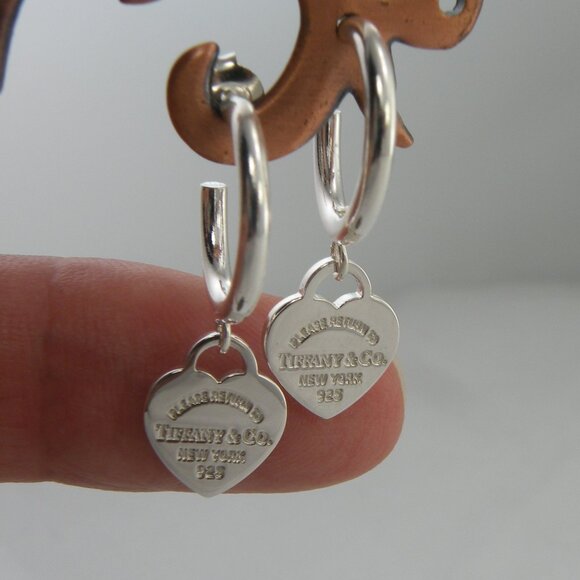 NEW Mini Heart Hoop Stud Earrings Return to Tiffany & Co Solid 925 Silver - Picture 1 of 16